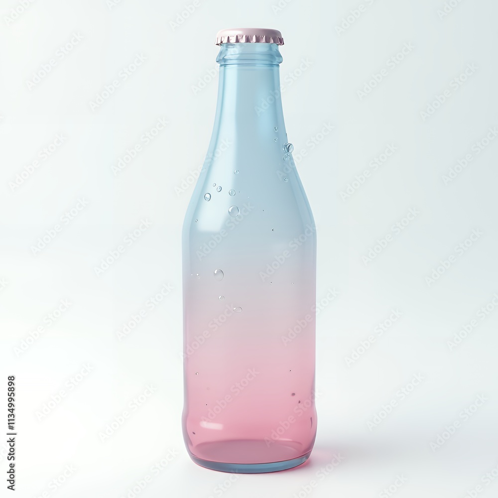 A gradient glass bottle with bubbles, transitioning from blue to pink. A gradient glass bottle with bubbles, transitioning from blue to pink.