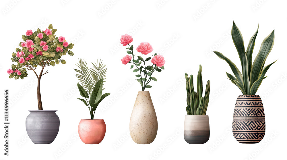 Obraz premium Potted Plants Collection: Stylish indoor plants in elegant pots. Perfect for home decor, interior design, and lifestyle blogs. 