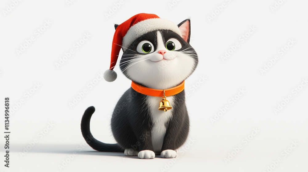Obraz premium Adorable Christmas Cat in Cartoon 3D Style