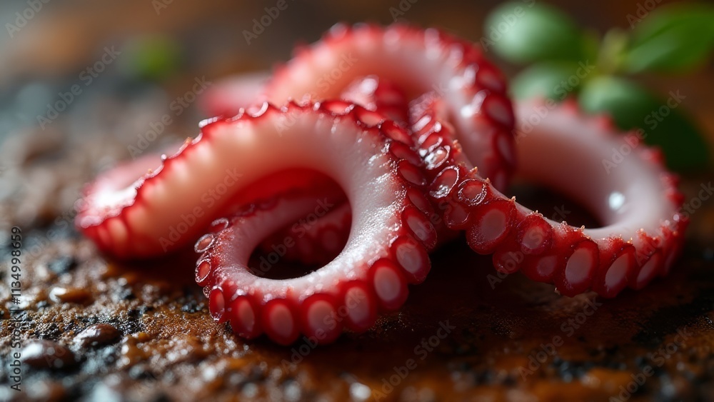 Closeup of Fresh-Cooked Octopus Tentacle with Textured Surface Closeup of Fresh-Cooked Octopus Tentacle with Textured Surface