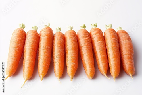 top-down view of freshly peeled carrots arranged in row bright diffused lighting