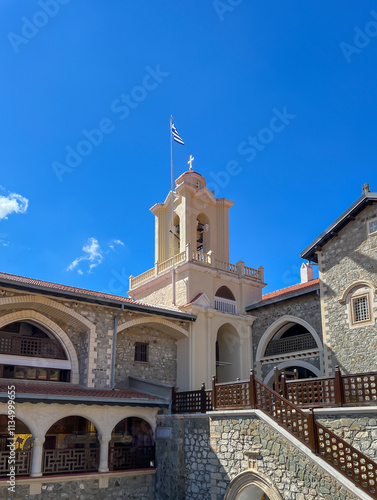 Buildings of Kykkos Monastery in the Troodos Mountains in Cyprus. Near the village of Milikuri