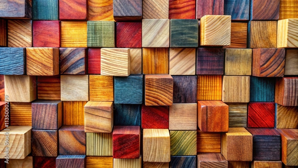 A captivating arrangement of intricately patterned wooden cubes, showcasing a kaleidoscope of rich hues and textures. A captivating arrangement of intricately patterned wooden cubes, showcasing a kaleidoscope of rich hues and textures.