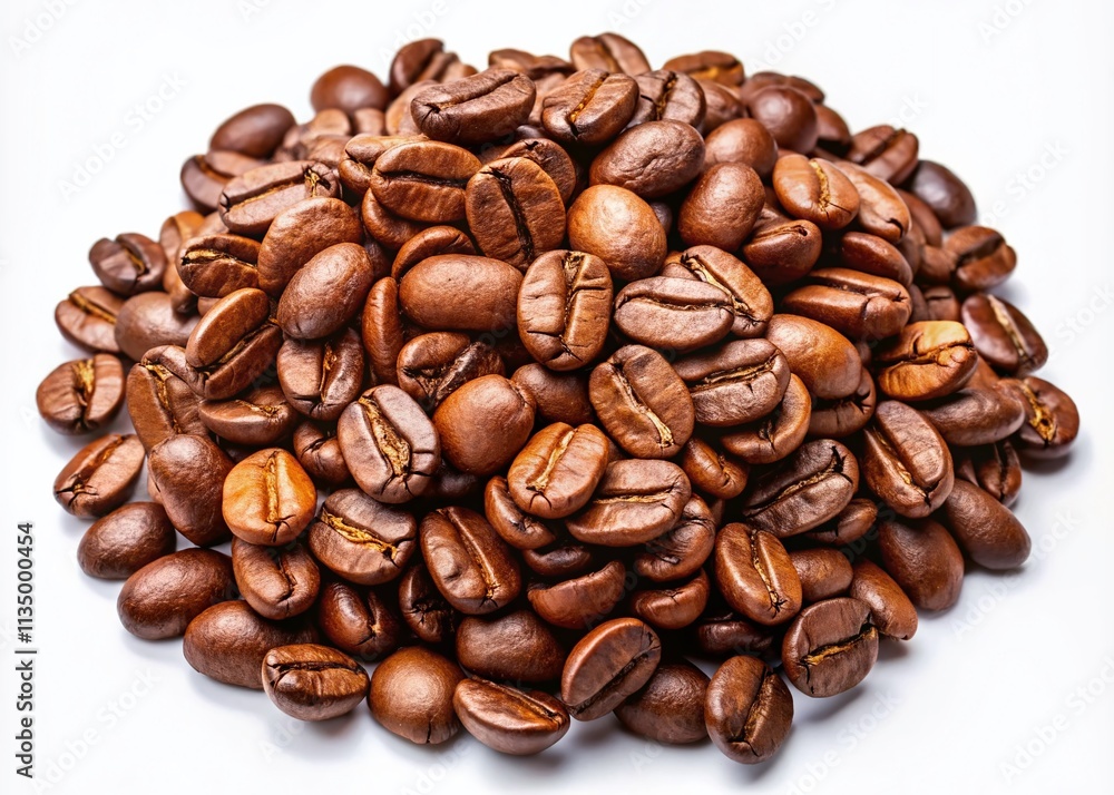 Heap of Freshly Roasted Coffee Beans Isolated on a Crisp White Background, Perfect for Coffee Lovers, Baristas, and Culinary Enthusiasts Seeking High-Quality Food Photography Heap of Freshly Roasted Coffee Beans Isolated on a Crisp White Background, Perfect for Coffee Lovers, Baristas, and Culinary Enthusiasts Seeking High-Quality Food Photography