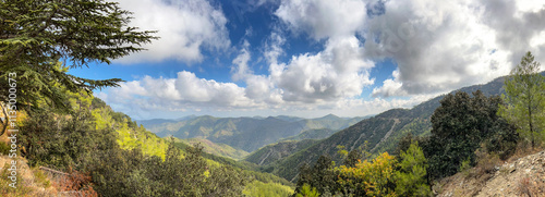 Mountain panorama, area of ​​Kykkos Monastery in the Troodos Mountains in Cyprus photo