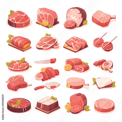 Vector illustration of meat and protein ingredients such as steak