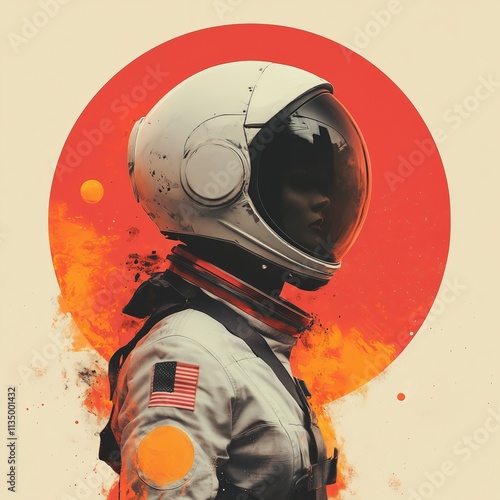 Wallpaper Mural female astronaut, minimalist collage with bright colors and black and white elements, for the concept of finding your purpose, Torontodigital.ca