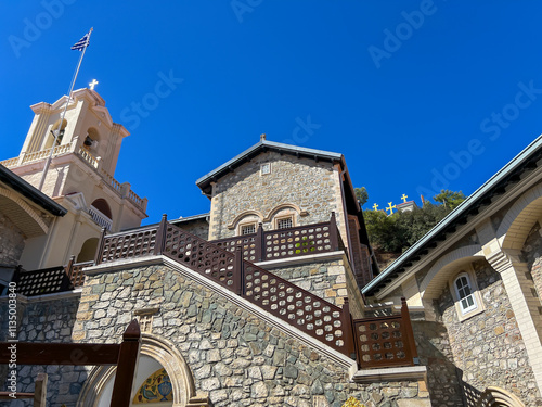 Buildings of Kykkos Monastery in the Troodos Mountains in Cyprus. Near the village of Milikuri