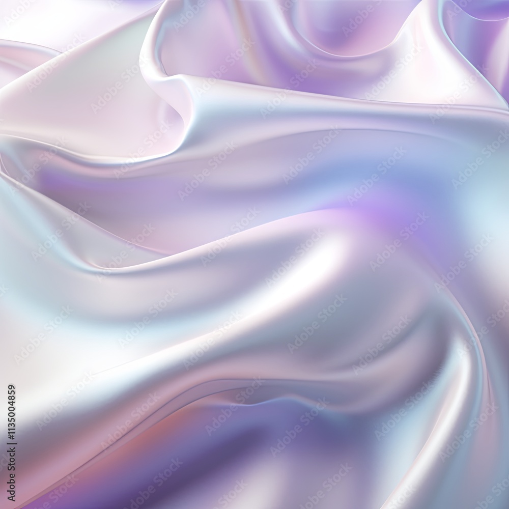 Obraz premium Smooth folds of pearlescent fabric in pastel shades of turquoise and lavender. Abstract soft texture for design and textile backgrounds