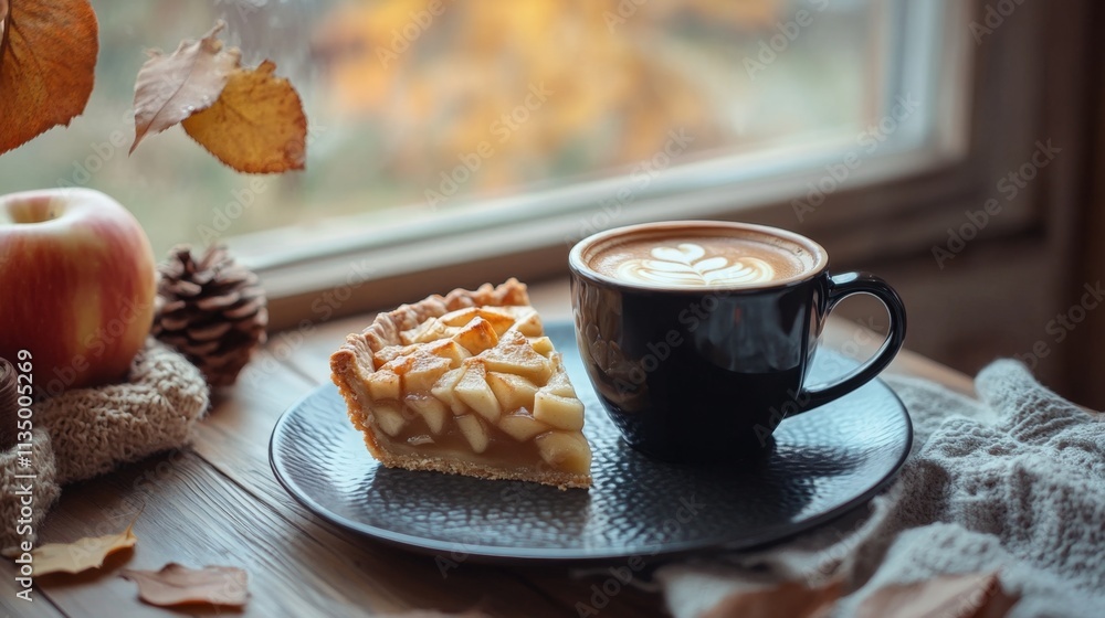 Autumnal Apple Pie and Latte by the Window Autumnal Apple Pie and Latte by the Window