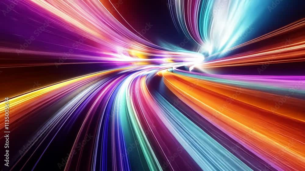 Colorful Light Motion Wave Illustration with Rainbow Lines and Energy Glow Backdrop Colorful Light Motion Wave Illustration with Rainbow Lines and Energy Glow Backdrop