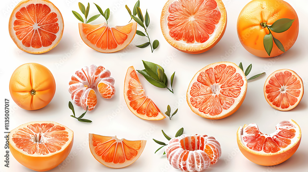 Grapefruit Delight: A vibrant collection of fresh grapefruits, presented in a variety of slices, segments, and whole fruits, showcasing their juicy, ruby red flesh and zesty aroma. Grapefruit Delight: A vibrant collection of fresh grapefruits, presented in a variety of slices, segments, and whole fruits, showcasing their juicy, ruby red flesh and zesty aroma.