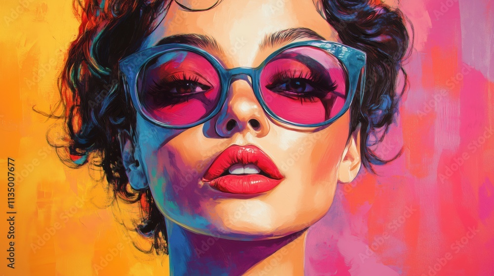 Vertical composition of a confident feminine figure in bold pop art style, featuring retro patterns and dramatic expressions Vertical composition of a confident feminine figure in bold pop art style, featuring retro patterns and dramatic expressions
