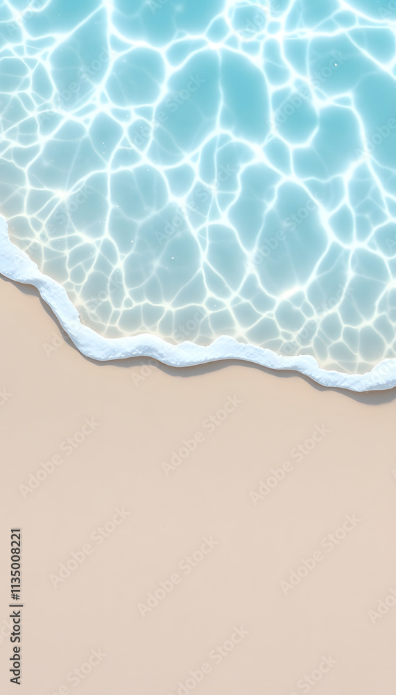 sand beach from above with light blue transparent water wave and sun lights, summer vacation background concept banner with copy space, natural beauty spa outdoors, papercraft, with white tones sand beach from above with light blue transparent water wave and sun lights, summer vacation background concept banner with copy space, natural beauty spa outdoors, papercraft, with white tones
