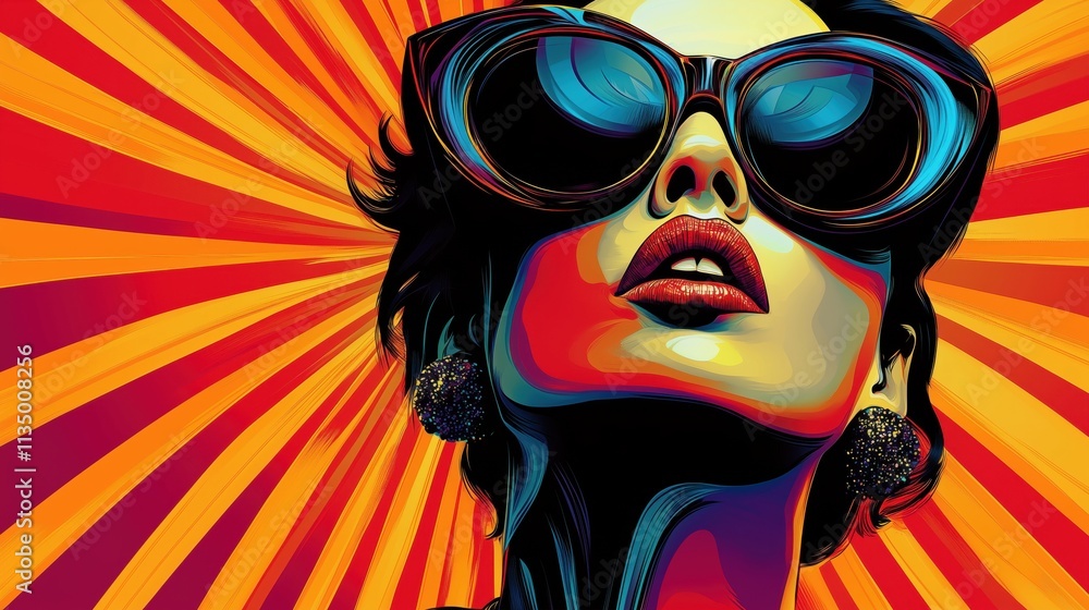Vertical composition of a confident feminine figure in bold pop art style, featuring retro patterns and dramatic expressions Vertical composition of a confident feminine figure in bold pop art style, featuring retro patterns and dramatic expressions