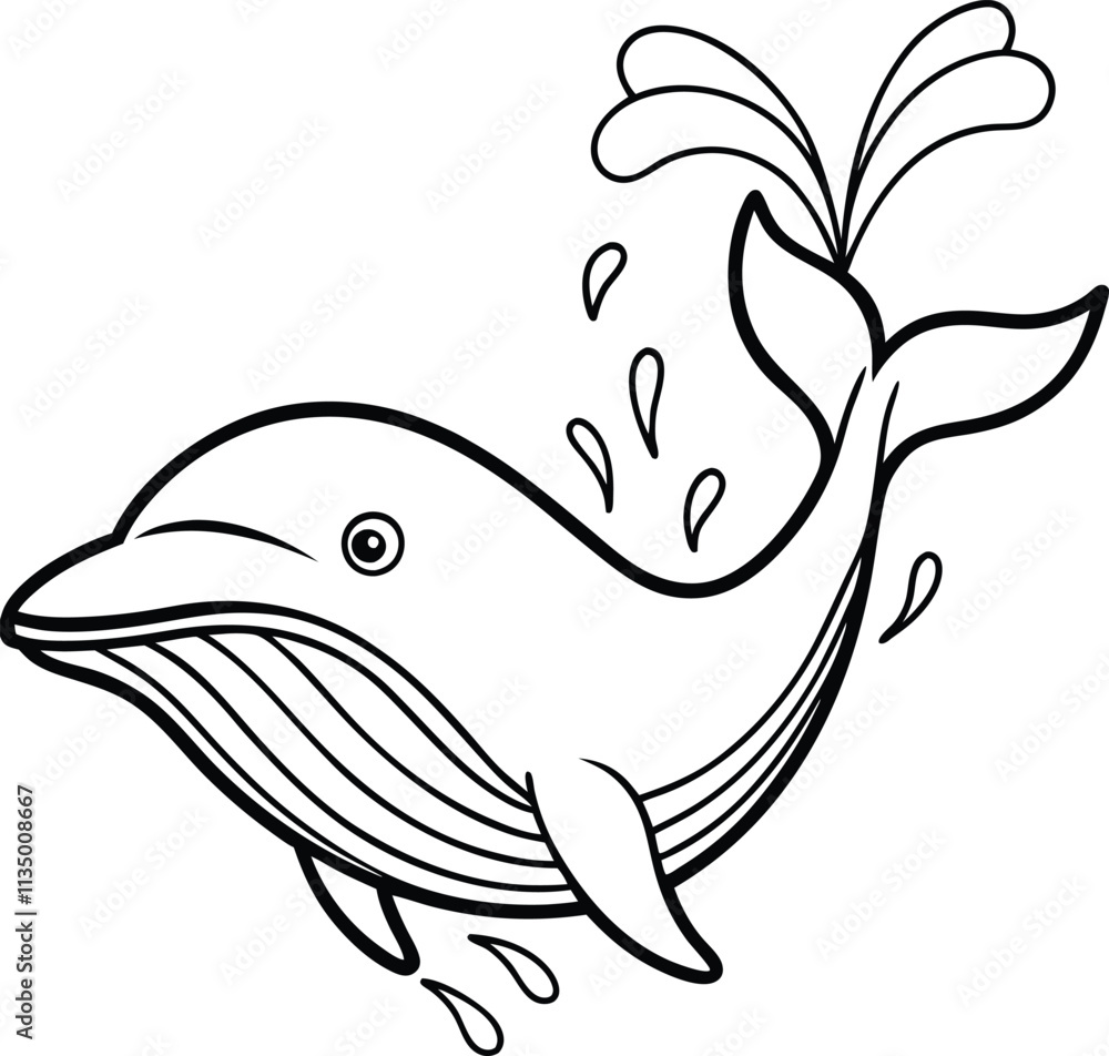Cartoon Humpback Whale, Ocean Mammal, Line Art, Black and White, Drawing, Aquatic Life, Marine Anima Cartoon Humpback Whale, Ocean Mammal, Line Art, Black and White, Drawing, Aquatic Life, Marine Anima