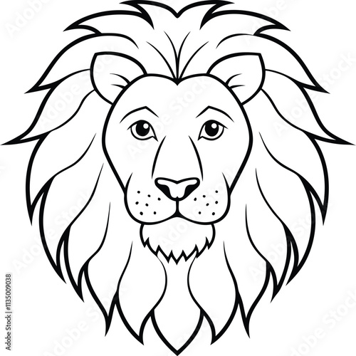 Majestic Lion Head, Line Art, Wild Cat, African Animal, Wildlife, Portrait, Black and White, Simple 