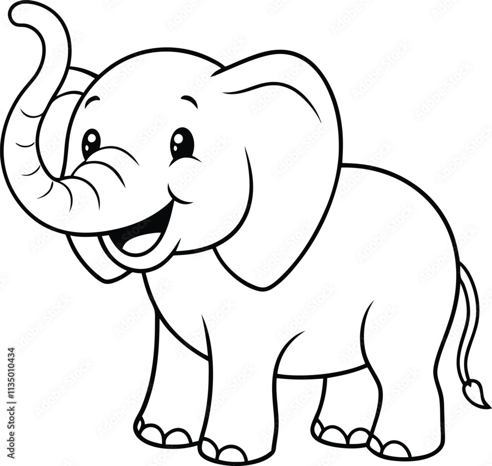 Fototapeta premium Adorable Cartoon Baby Elephant Coloring Page Illustration Drawing