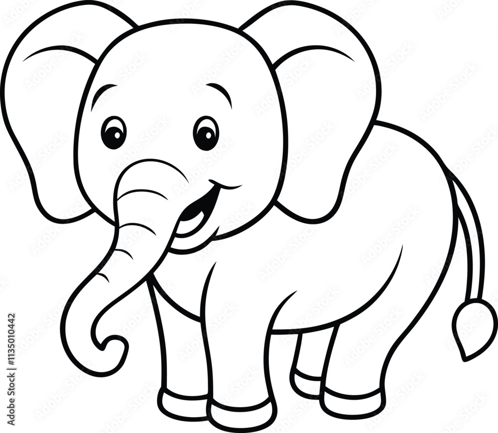 Naklejka premium Adorable Cartoon Baby Elephant Line Art Coloring Page Illustration