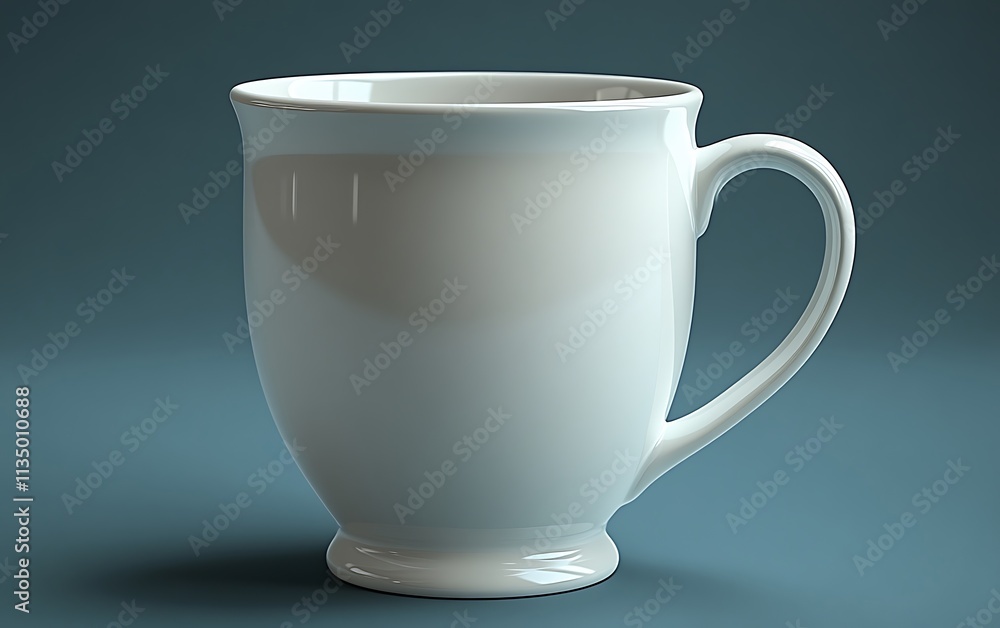 A single white ceramic mug rests on a blue background A single white ceramic mug rests on a blue background