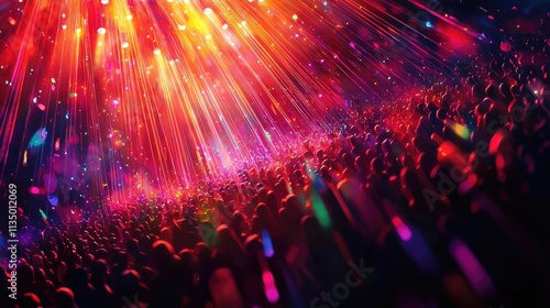 A vibrant concert scene illuminated by dancing beams of colorful lasers that pulsate with the music s beat, capturing the thrill of a live performance atmosphere. photo