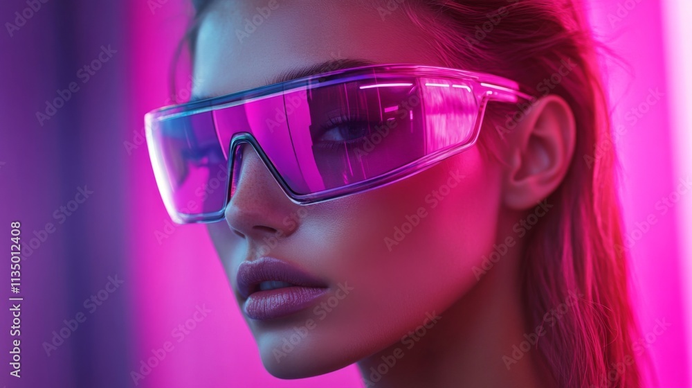 Fashion portrait of a woman in glowing pink and neon lighting Fashion portrait of a woman in glowing pink and neon lighting