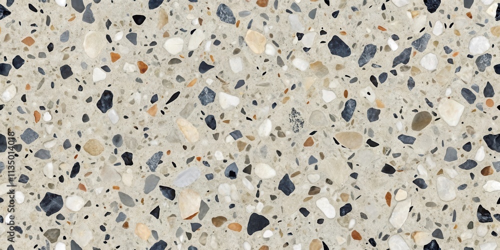 A Seamless Pattern of Beige, Black, White, and Brown Stone Chips Set in a Cement Base A Seamless Pattern of Beige, Black, White, and Brown Stone Chips Set in a Cement Base