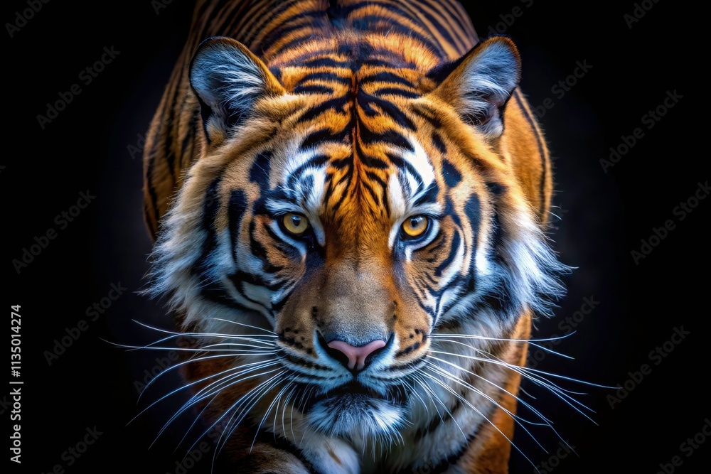 Fototapeta premium Night Tiger Hunt: Ferocious Big Cat Stalking in Moonlight