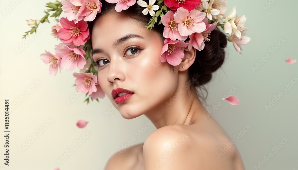 Woman with spring flowers in romantic style Woman with spring flowers in romantic style