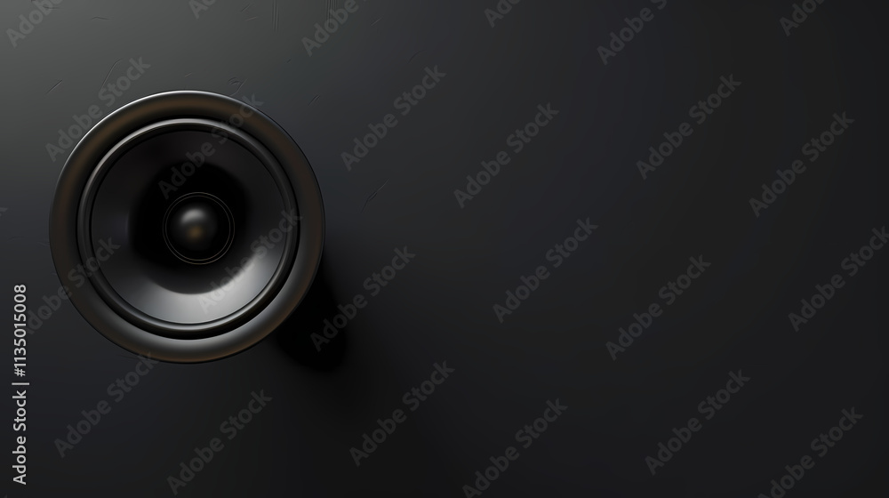 Monochromatic Speaker: A sleek, black speaker sits against a dark background, its circular form a study in minimalist design. Monochromatic Speaker: A sleek, black speaker sits against a dark background, its circular form a study in minimalist design.