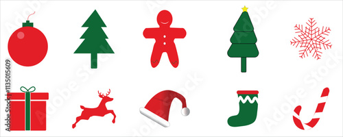 Christmas Flat icon set vector on white background, Christmas tree icon set vector, merry Christmas icon set.Merry Christmas combo icon set.