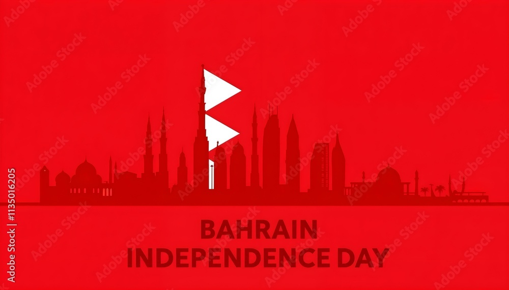 Naklejka premium Bahrain's Independence Day, featuring a red silhouette of the country's iconic skyline