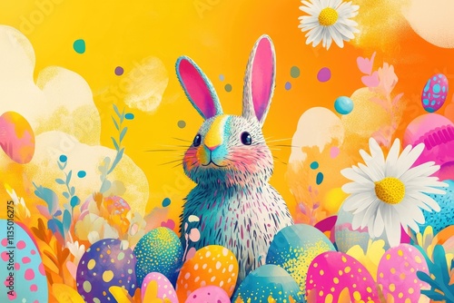 An Easter - themed digital illustration with vibrant colors and trendy patterns photo