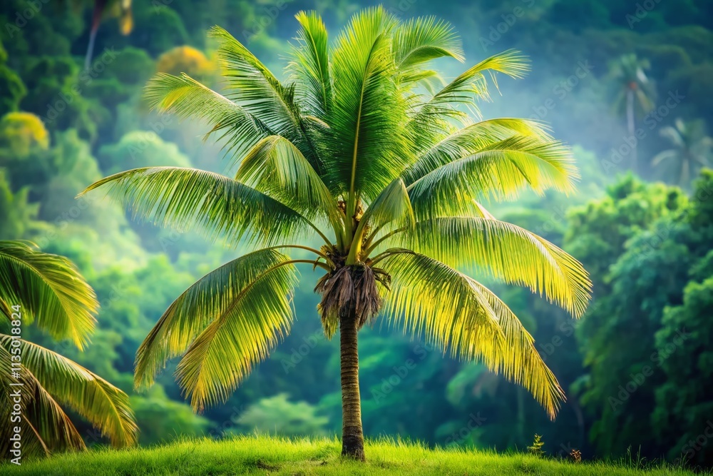 Isolated Palm Tree on Lush Green Background for Nature and Tropical Aesthetic in Documentary Photography with Vibrant Colors and Natural Beauty Isolated Palm Tree on Lush Green Background for Nature and Tropical Aesthetic in Documentary Photography with Vibrant Colors and Natural Beauty