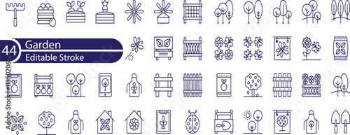 Soil ground and gardening editable stroke outline icons set isolated on white background flat vector illustration icons set .