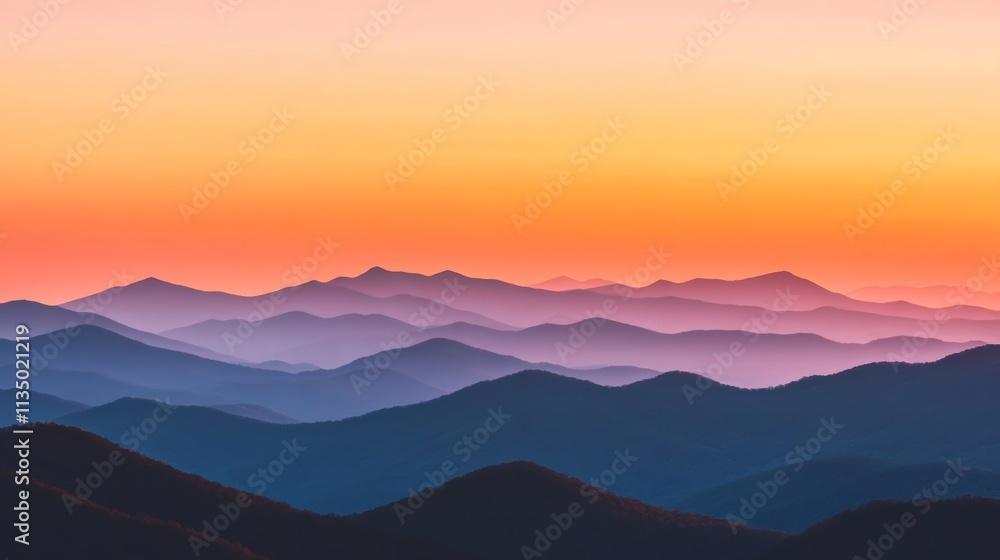 Obraz premium Mountain sunset photography, sunset casting orange and pink hues across jagged mountain silhouettes