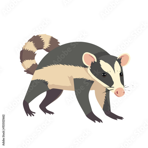 Flat vector opossum, isolated on a white background.

 photo