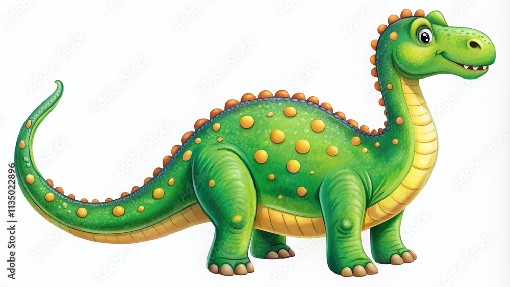 Obraz premium Large Green Prehistoric Dinosaur Apatosaurus Illustration for Childish Print Design on White Background, Perfect for Kids' Rooms and Educational Materials Featuring Amusing Animal Theme