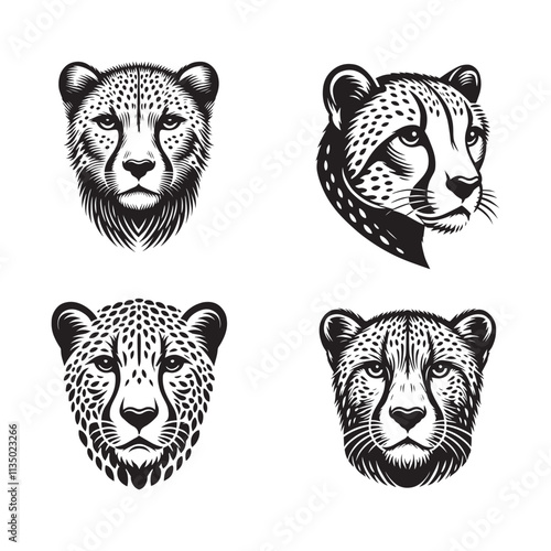 Cheetah Face Silhouette Vector Set – Wild Animal Illustrations photo