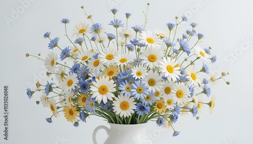 Watercolor illustration of colorful wildflowers arranged in a vase for decor