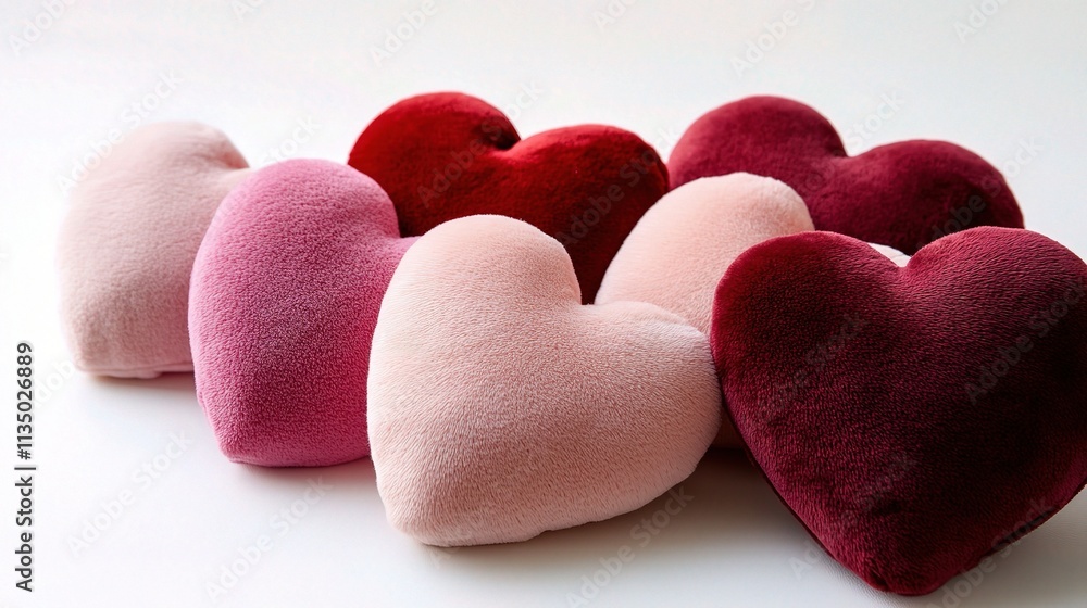 A Symphony of Hearts: A collection of plush, heart-shaped cushions in shades of pink and red, arranged in a harmonious pattern. The soft. A Symphony of Hearts: A collection of plush, heart-shaped cushions in shades of pink and red, arranged in a harmonious pattern. The soft.