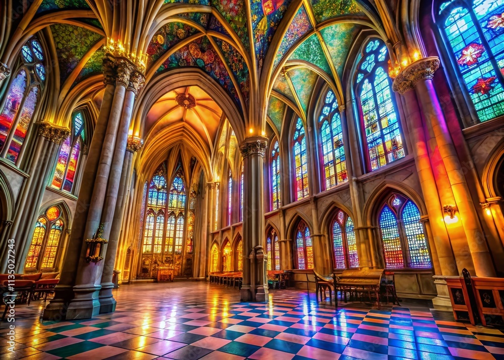Fototapeta premium Long Exposure of a Stunning Church Interior Capturing Ethereal Light Patterns and Architectural Beauty for Spiritual and Architectural Photography Enthusiasts