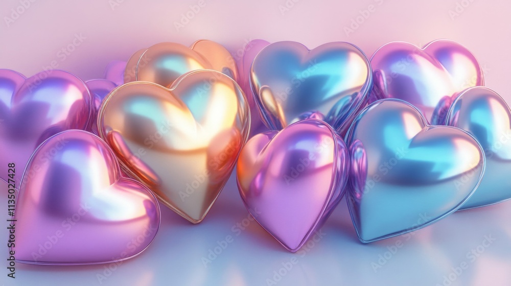 Iridescent Heart Shapes Pastel Color Background Iridescent Heart Shapes Pastel Color Background