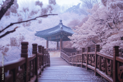 Traditional Korean Temple in a Serene Mountain Landscape