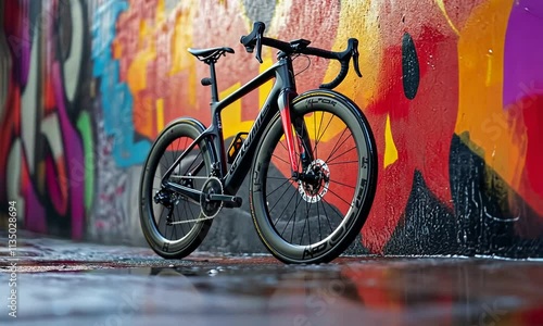 Sleek Road Bike Against Vibrant Graffiti Wall photo