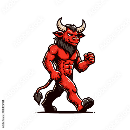 Wallpaper Mural Confident devil with horns, a tail, and shoes walking with determination. Isolated vector illustration perfect for mascots, logos, and fantasy-themed designs. Torontodigital.ca