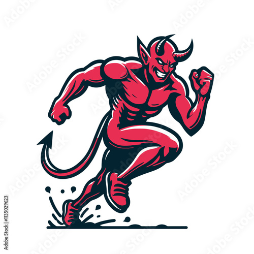 Modern cartoon devil mascot running. with determination. Isolated vector illustration perfect for mascots, logos, and fantasy-themed designs.