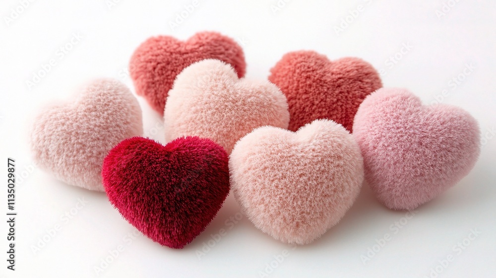 Love in Bloom: A cluster of plush hearts in varying shades of pink and red, creating a soft and romantic ambiance. Perfect for Valentine's Day, wedding, or love-themed projects. Love in Bloom: A cluster of plush hearts in varying shades of pink and red, creating a soft and romantic ambiance. Perfect for Valentine's Day, wedding, or love-themed projects.