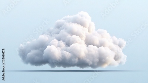 Isolated Large Fluffy White Cloud in Clear Blue Sky Background