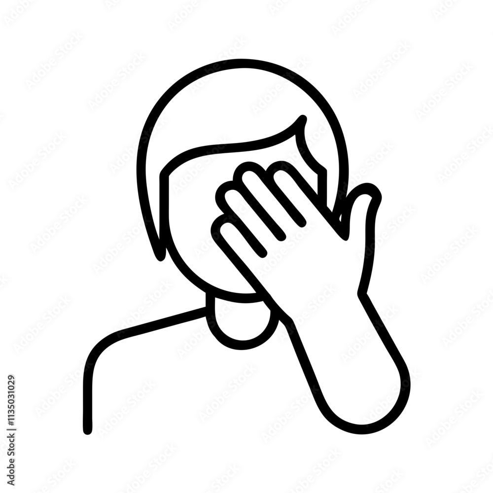 Obraz premium face palm icon, emoji day line art, emoji icon - simple black line art icon of face palm, symbolizing emoji day topic celebrations. emoji vector art.